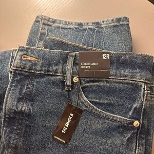 Express High Rise Blue Straight Leg Ankle Jeans